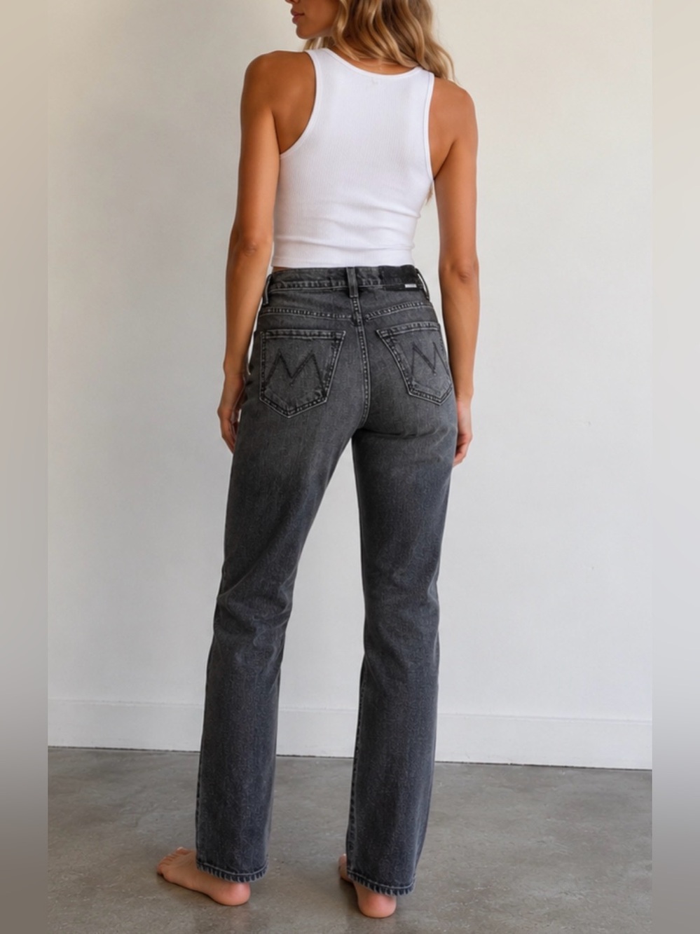 MOTHER Straight Leg Jeans in Washed Black Gray